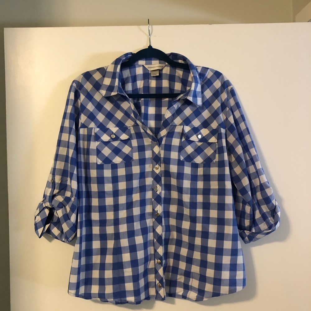 Christopher & Banks Blue and White Plaid Shirt